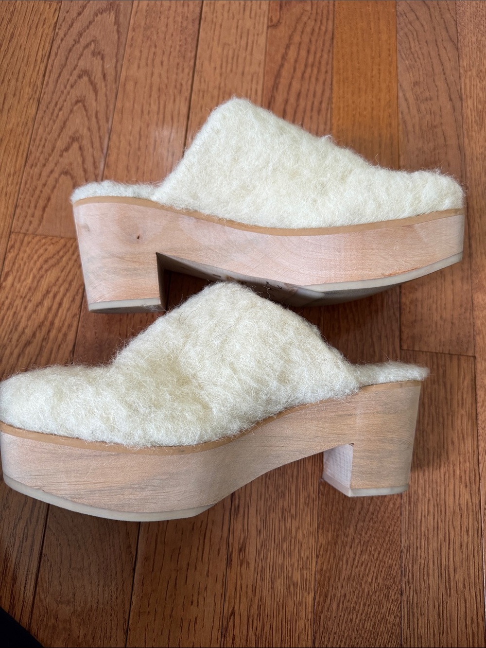 Fuzzy Wool-Top Platform clogs from Finland
